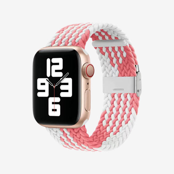 Apple Watch Nylon Braided Strap - Z Pattern Pink White